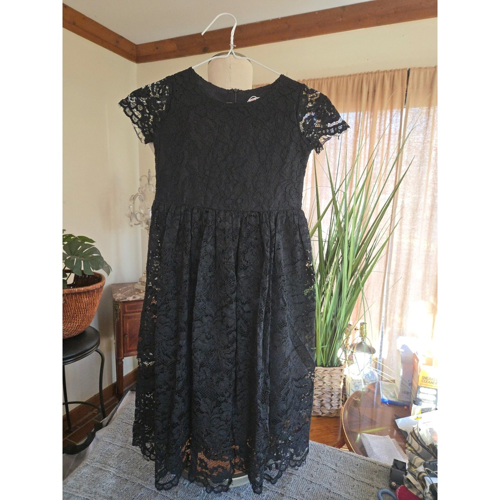 HAPPY ROSE - Girl Lace Dress Black Short Sleeve Party Special Occasion - Size 10